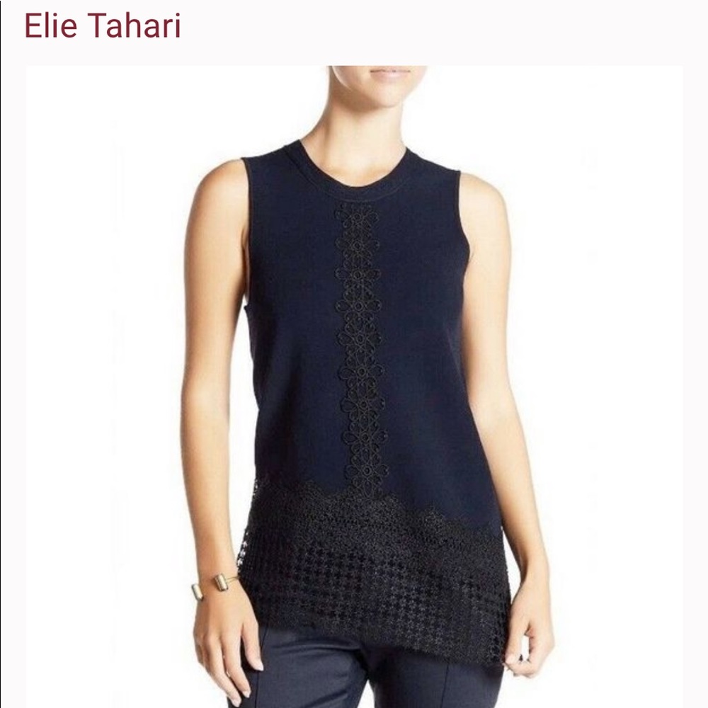 Elie Tahari Lyndi Lace Trim Sweater Tank Top